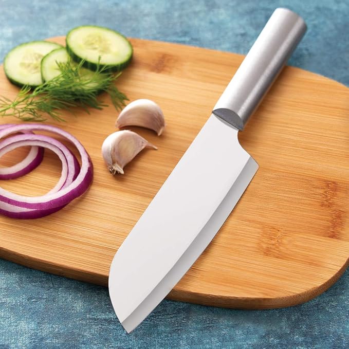 Rada Cutlery 7-piece Starter Knife Gift Set (S38) with Quick Edge Sharpener (R119), Stainless Steel Hollow Ground Blades, Made in USA, Silver Handles