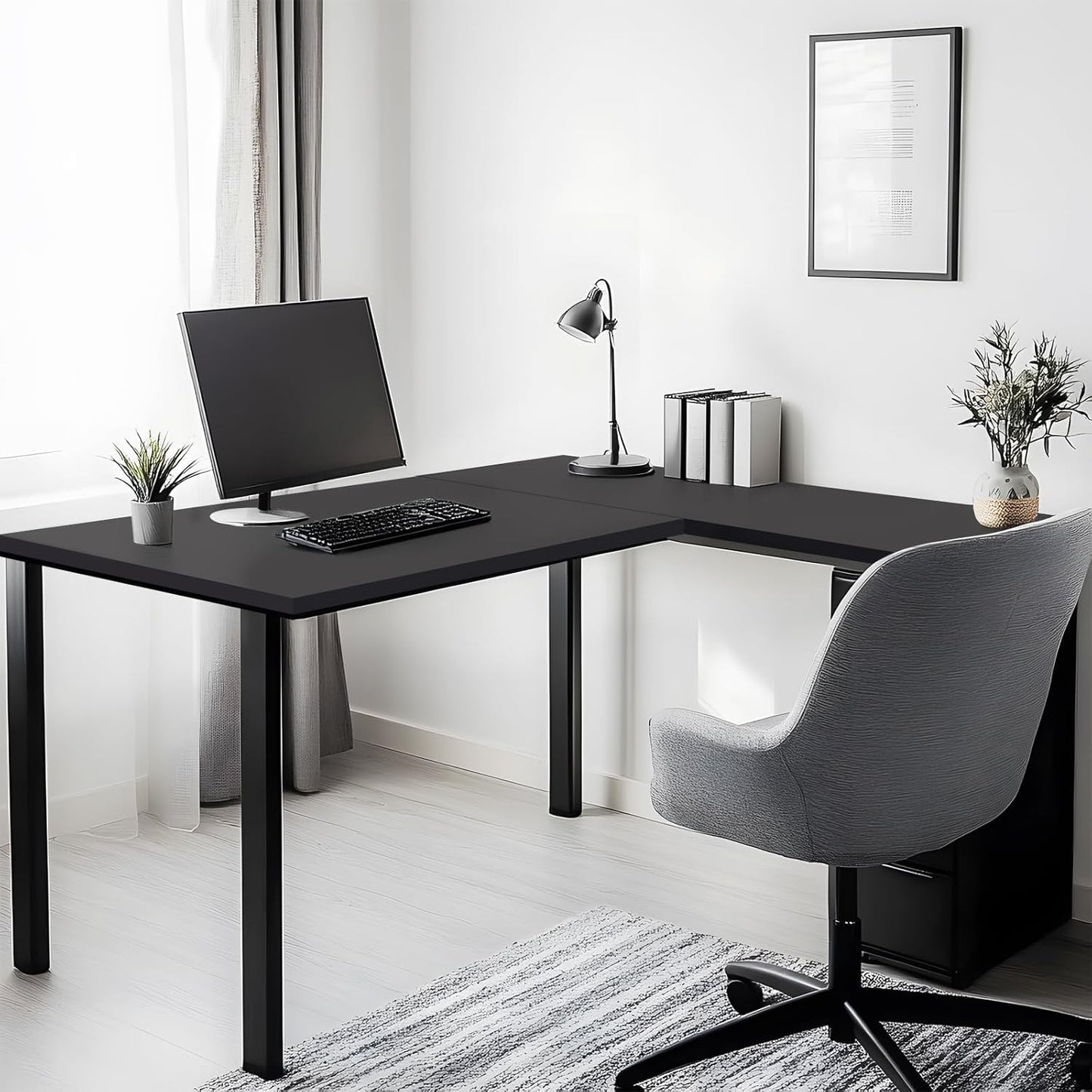 Kaboon Universal Table Top 23.62" D x 55" W, Solid One-Piece Desktop, Wood Countertop, Reversible Laminate Top, Double Desks, L-Desk DIY, for Home and Commercial, Black