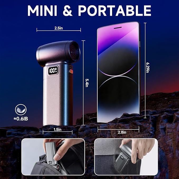 Compressed Air Duster，6 Gear Adjustable 300000RPM Cordless Electric Air Duster with LED Light and Screen,10000mAh Rechargeable Cordless Air Blower with Brushless Motor，Replaces Compressed Air Cans