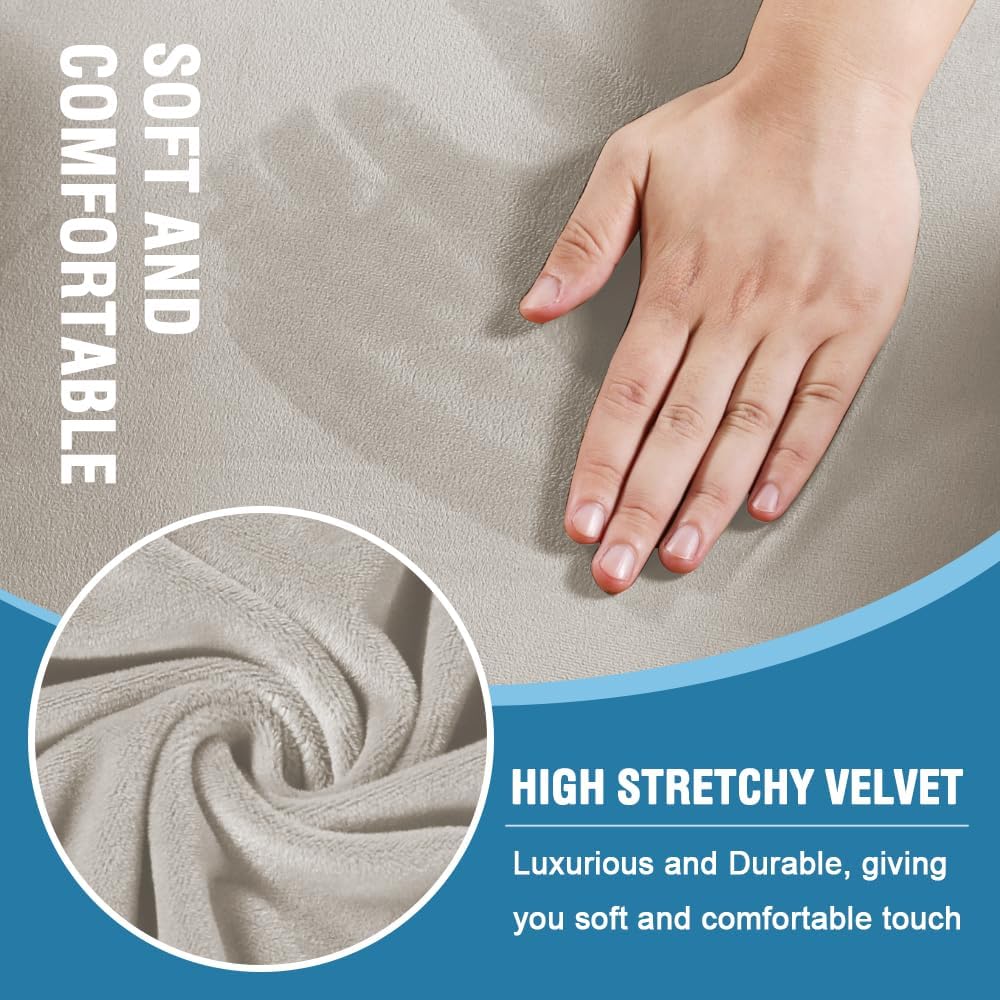 H.VERSAILTEX Sofa Cover 3 Piece T Cushion Sofa Slipcovers Thick Velvet Couch Cover Stretch T Cushion Sofa Covers for 2 Cushion Couch with 2 Individual T Cushion Covers Washable, Oatmeal