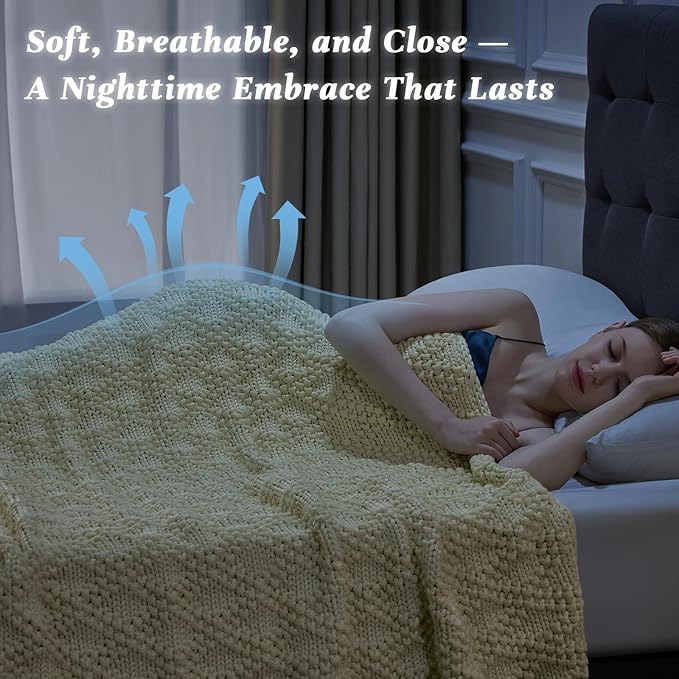 Knitted Weighted Blanket for Adult, Chunky Knit Weighted Throw for Sleep 36"*48" 3lbs, Cooling Breathable Heavy Blanket Machine Washable Blanket for Room Decor(Cream White)