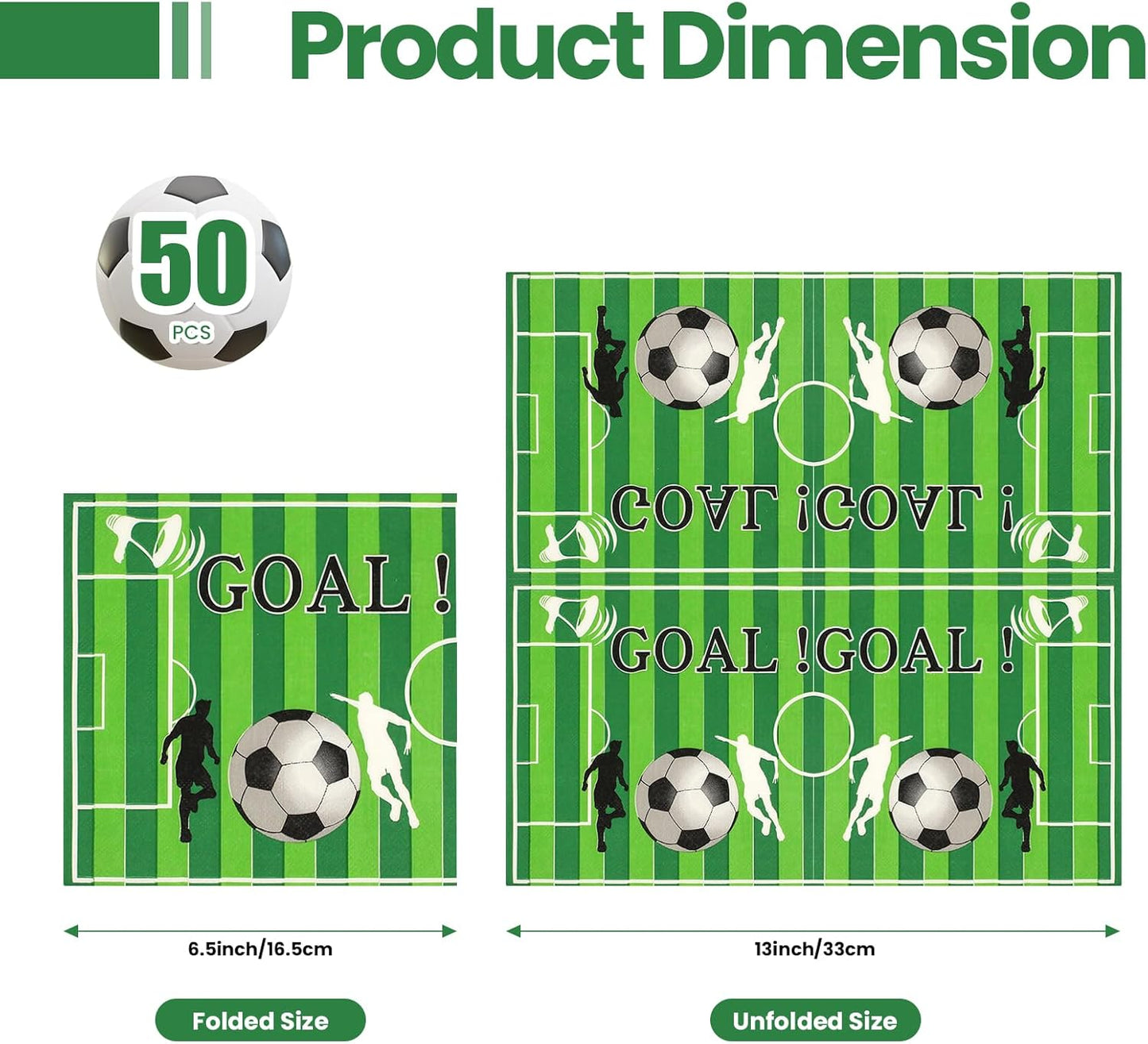 50 Pieces Soccer Paper Napkins 13 x 13 Inches Luncheon Napkins Cocktail Napkins Disposable Sports Theme Decorations for Kids Baby Shower, Birthday Party, Soccer Theme Party Supplies