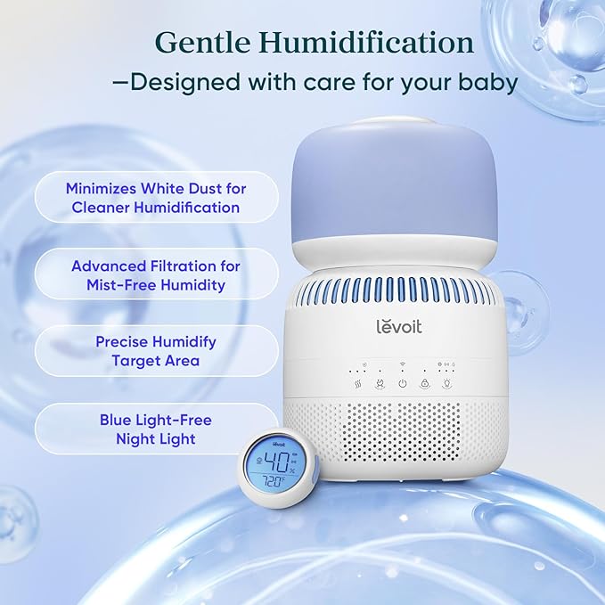 LEVOIT Evaporative Humidifiers for Bedroom Baby, Dual Air and Water Filters, Separate Sensor, Blue Light Free for Nursery Nightlight, Auto Dry, Smart Control & Alexa, Auto Mode, 3.8L Tank for 36H