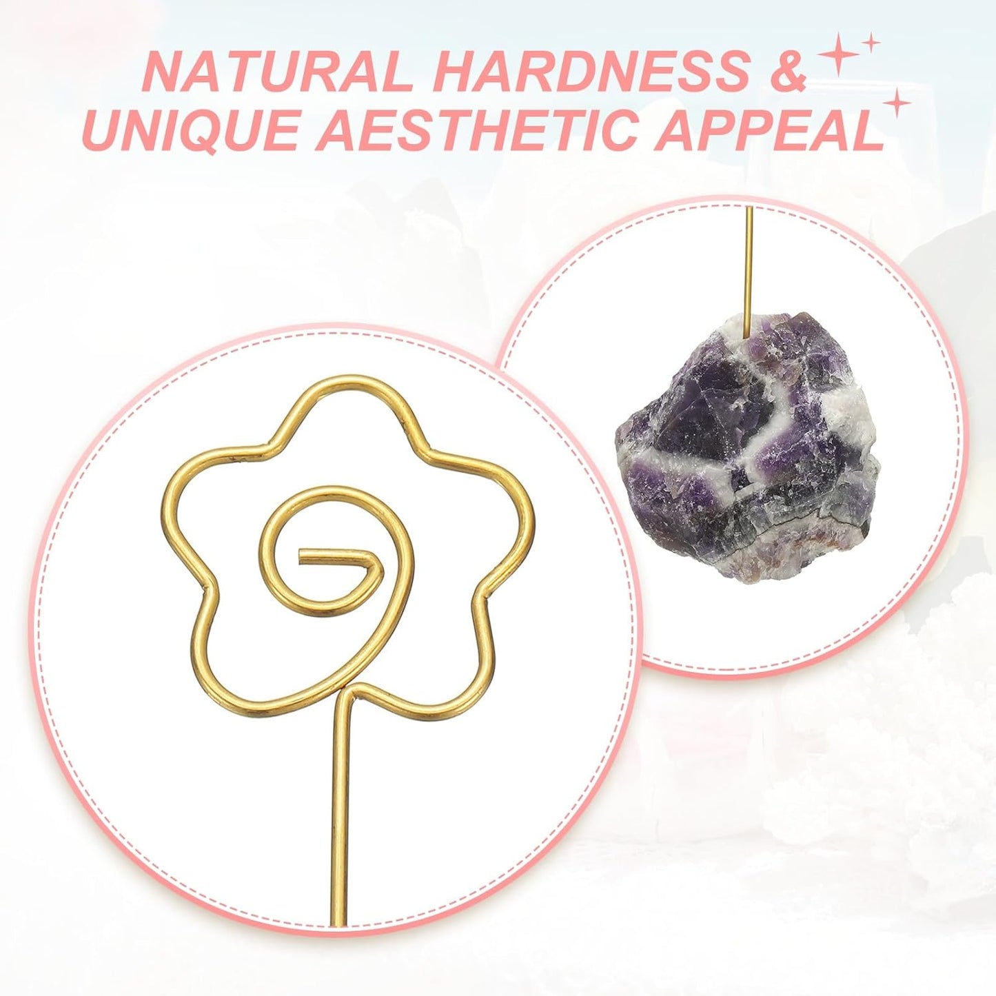 PATIKIL Table Number Holder, 1Pcs Photo Clip Holders Crystal Stone Quartz Desk Card Holder Raw Flower Shape Iron Memo Note Photo Stand for Wedding Party Home Office Decor, Purple