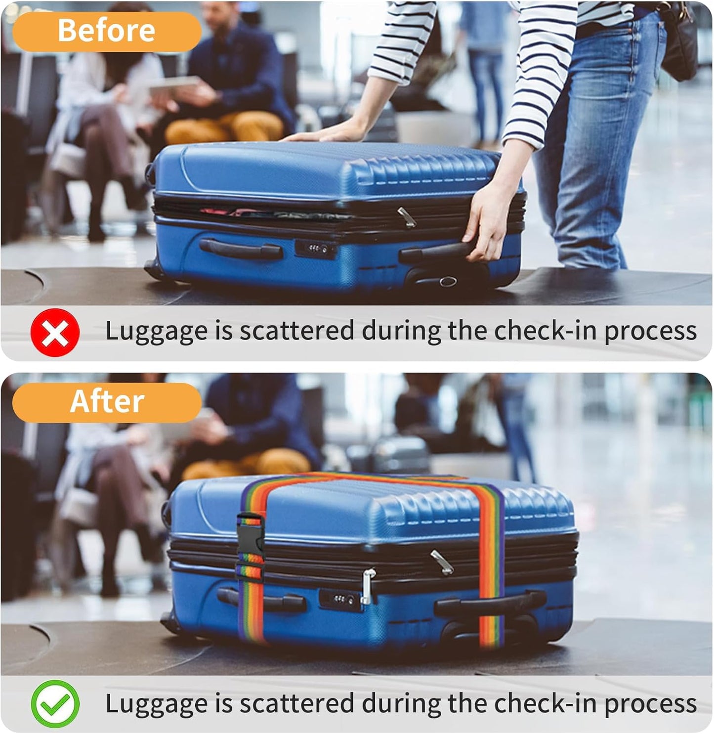 BILIONE Luggage Straps, 79" Long Belts Keep Suitcase Secure While Traveling, TSA Approved Add a Bag Premium Accessory for Travel Bag Closure (Pink, 4Pcs)