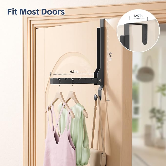 4 Pack Over The Door Hanger Foldable Over The Door Hooks，Rust-Resistant Overdoor Hanger Hook for Laundry (Clothes Drying Rack)&Bathroom (Towel Rack) Small Portable, Black