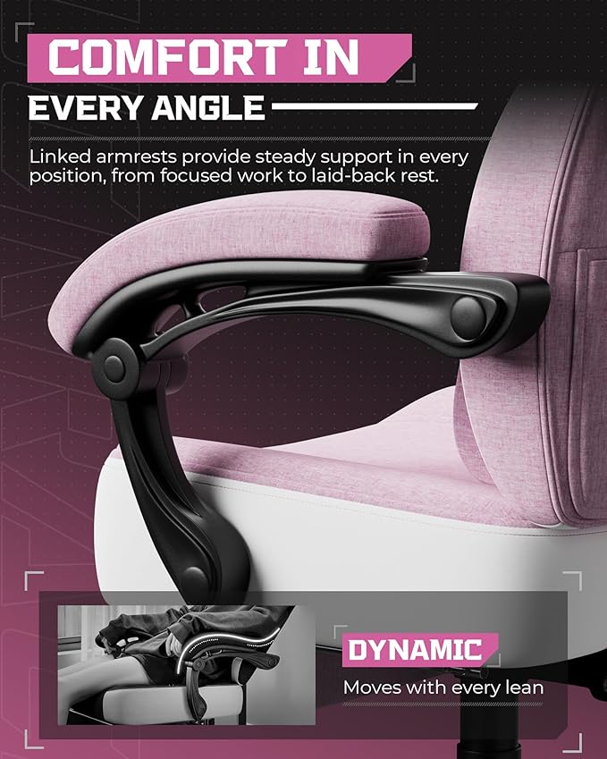 GTPLAYER Gaming Chair, Computer Chair with Footrest and Lumbar Support for Adults, 360°-Swivel Big & Tall Reclining Seat for Office or Gaming (Pink)
