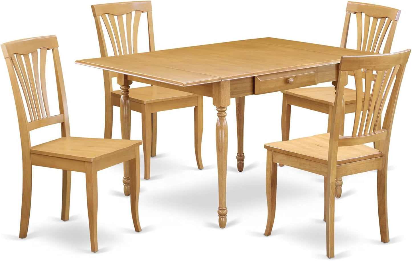 East West Furniture MZAV5-OAK-W 5 Piece Dining Set Includes a Rectangle Dining Room Table with Dropleaf and 4 Wood Seat Chairs, 36x54 Inch, Oak