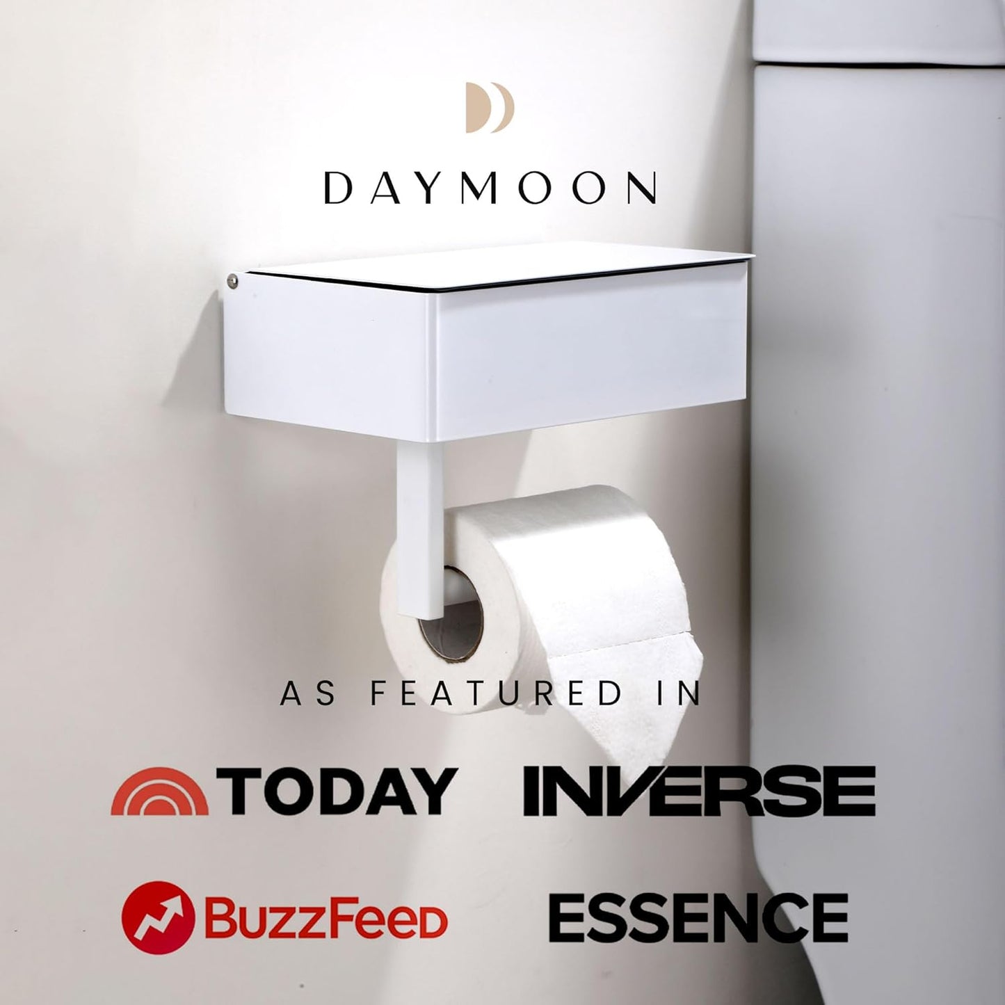 Day Moon™ White Toilet Paper Holder with Shelf - Wipe Holder for Bathroom, Flushable Wipes Dispenser, Toilet Paper and Wipes Holder