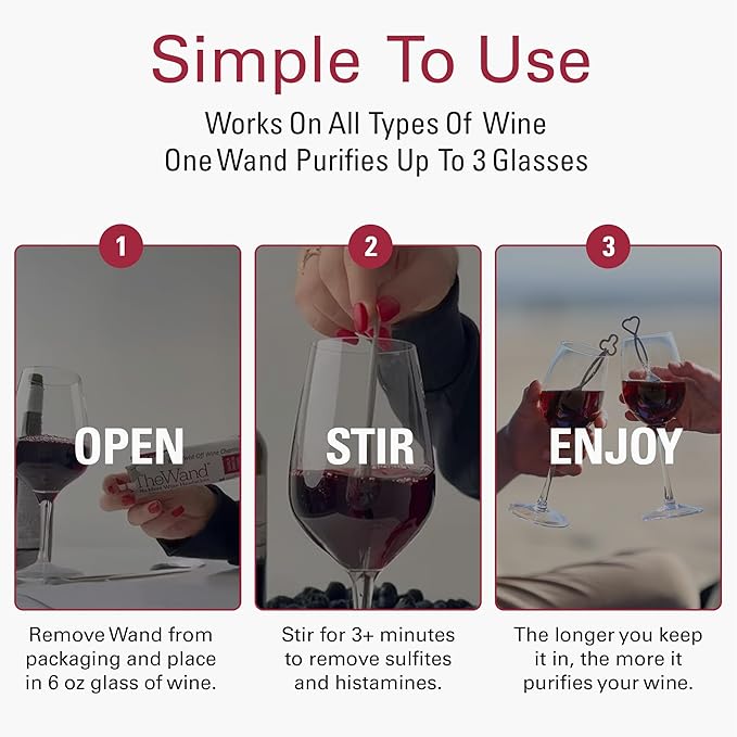 PureWine The Wand Wine Purifier - Red & White Wine Filters for Histamines & Sulfites, Sulfite Remover Sticks, Helps Allergies & Headaches, Gift Accessories for Women & Men - 72 Wands, Silver
