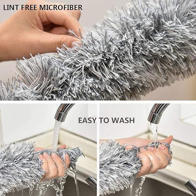 DELUX Microfiber Feather Duster Extendable Duster with 100 inches Extra Long Pole, Bendable Head & Long Handle Dusters for Cleaning Ceiling Fan, High Ceiling, Blinds, Furniture & Cars Gray