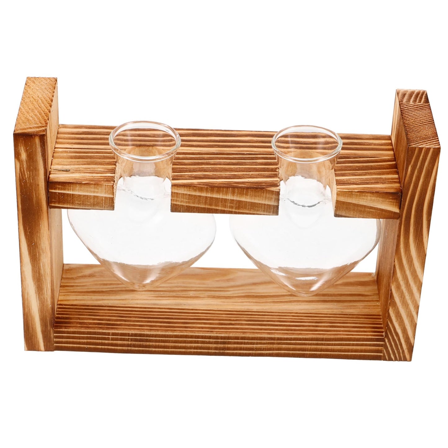 ORFOFE Heart Shape Hydroponic Terrarium Vase with Wooden Stand Glass Plant Holder for Indoor Gardening Stylish Desktop Water Planter for Home Decor
