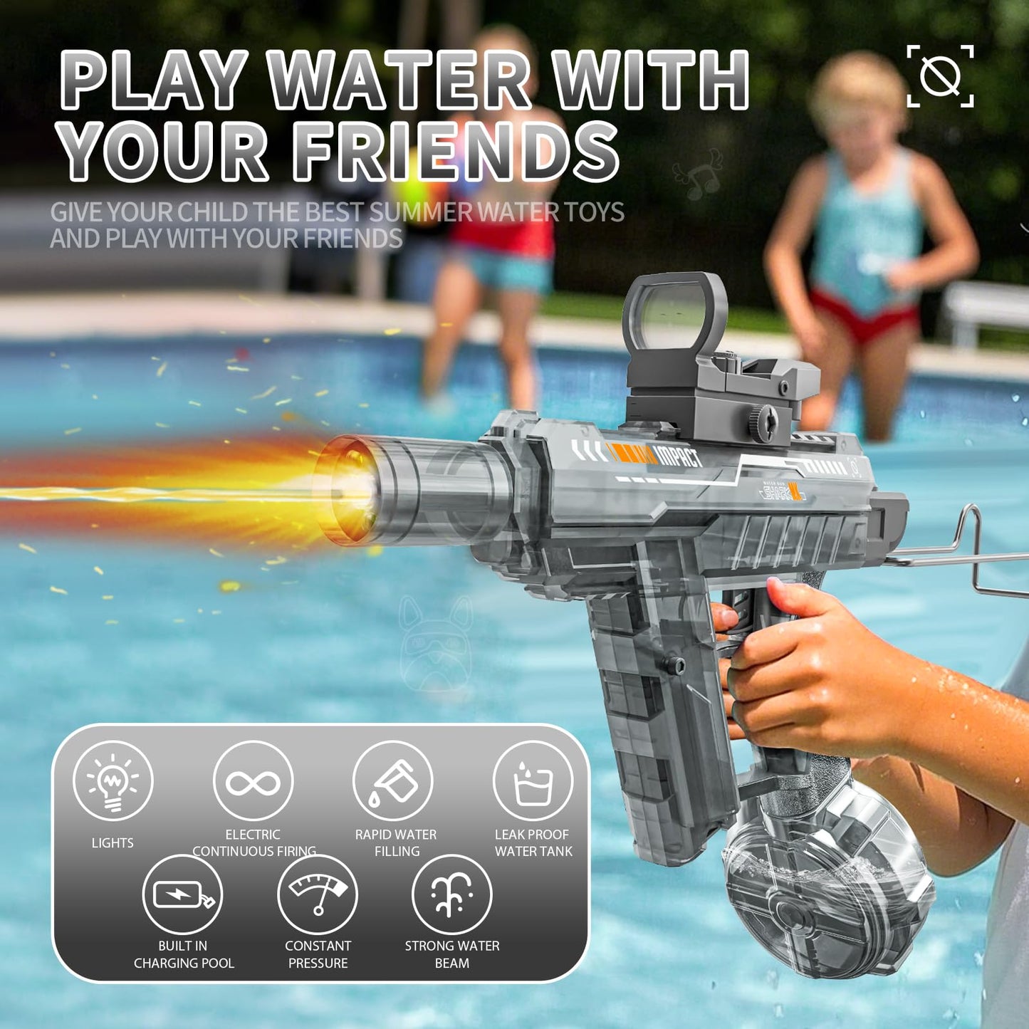 Electric Water Gun for Adults Kids,Realistic SMG,Rechargeable,Automatic Squirt Watergun,for Boys Girls,Pool Party Outdoor Toy,Summer Game,Long Range,2026 LED Electric Water Guns(2 Pack Pink Red,Black)
