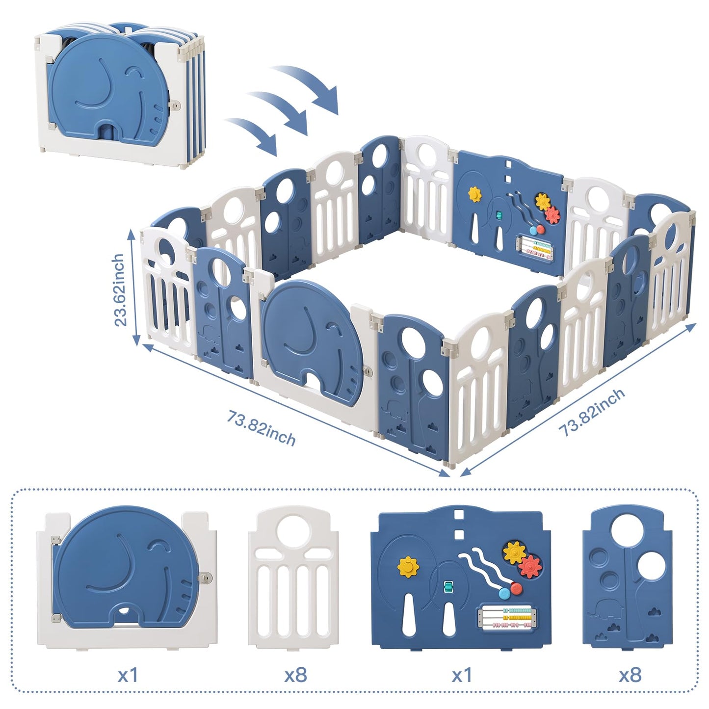 LulliSpace Baby Playpen,for Kids and Toddlers,Kids Activity Centre Safety Play Yard,Indoor&Outdoor Pattern Baby Fence with Game Panel, Safety Lock, Non-Slip Bases, Adjustable Shape,18 Panels