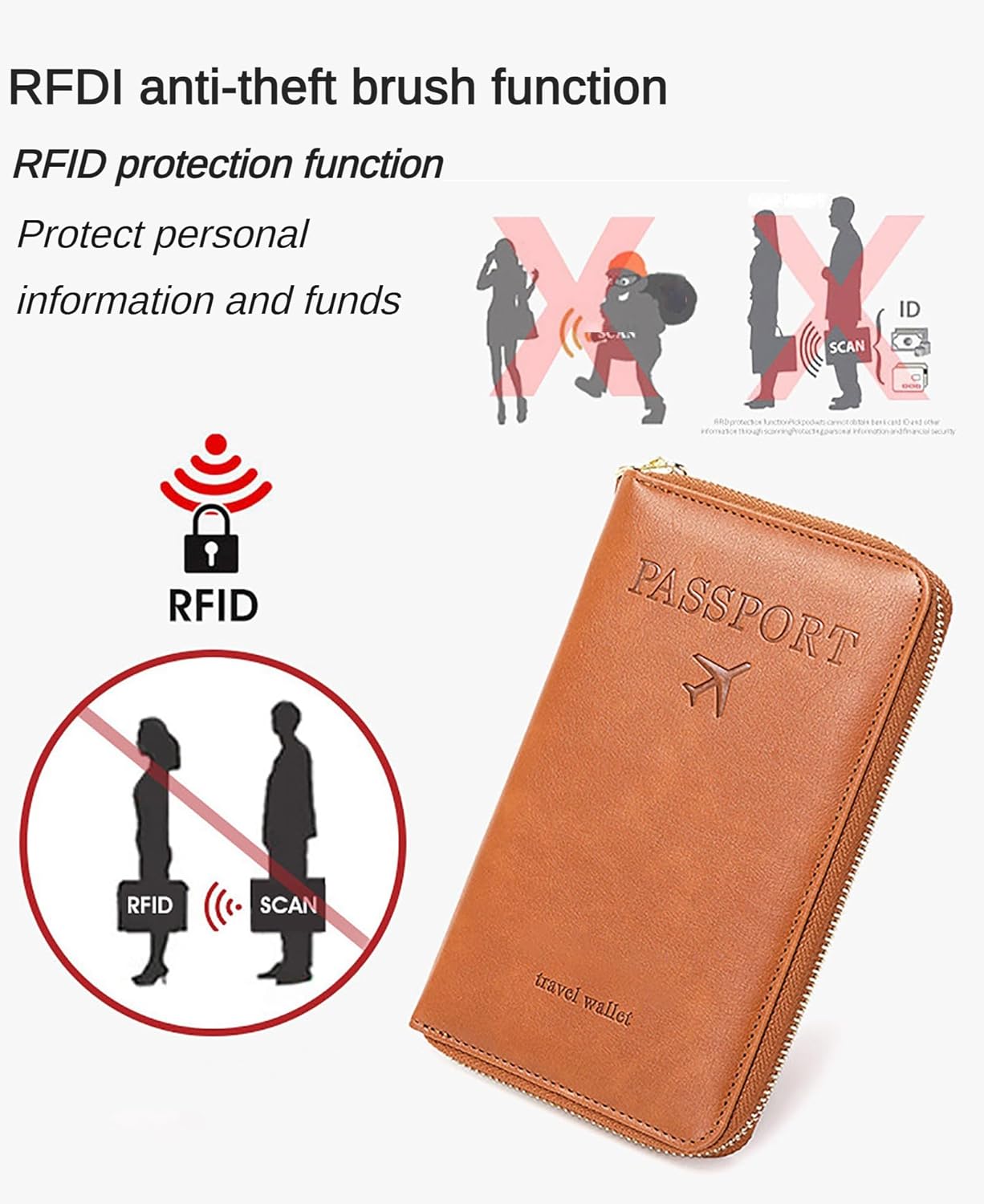 Rowgins Rfid Blocking Passport Holder Wallet, Rowgins Rfid Passport Holder with Zipper, PU Leather PassportHolder for Travel (PINK)
