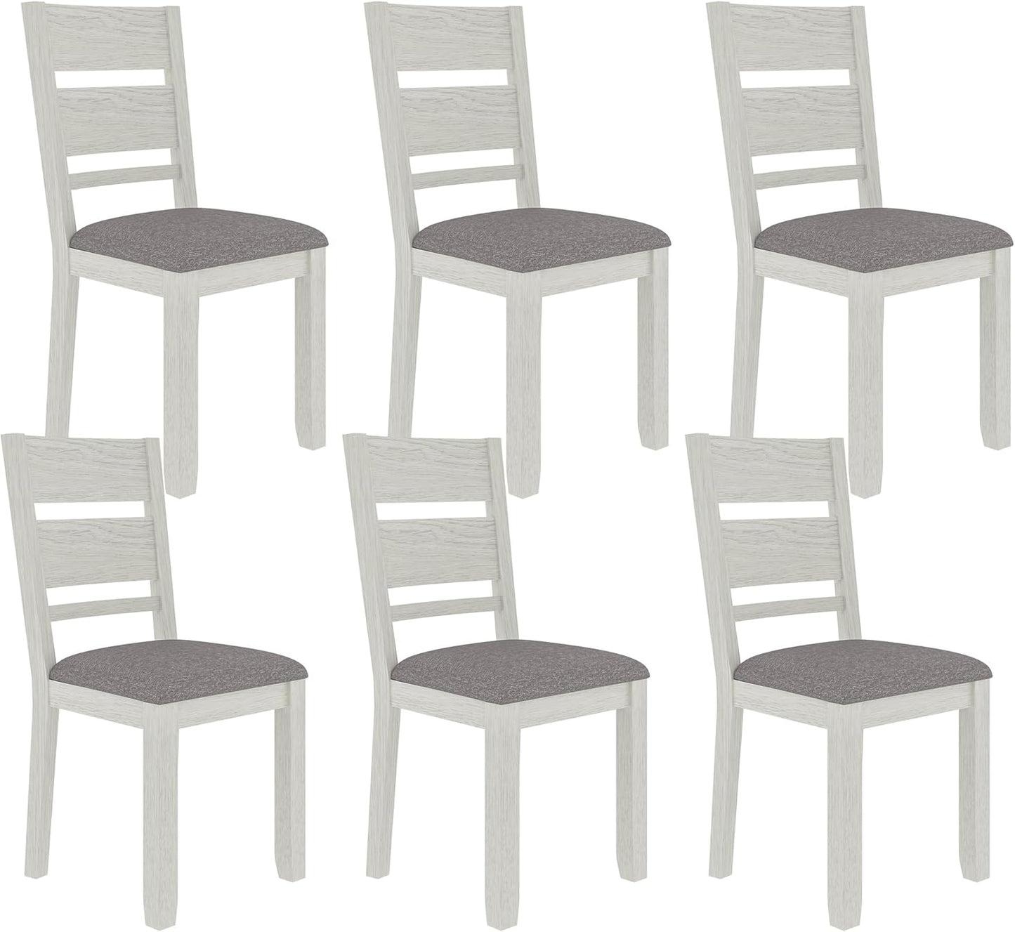 Dining Chairs Set of 6, Solid Wood Farmhouse Chairs with High Cross Back and Upholstered Seat, Easy Assembly for Indoor Home, Dinner, Kitchen, Grey