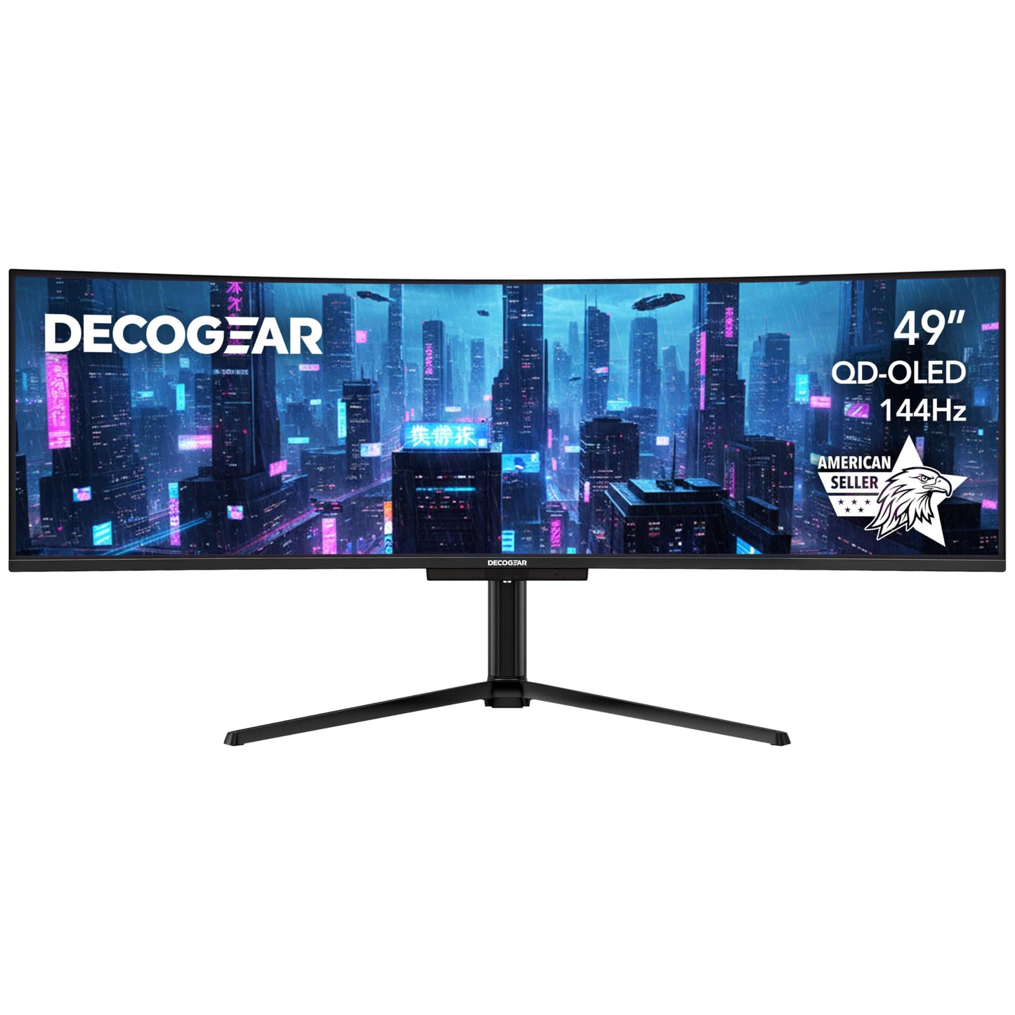 Deco Gear 49-inch Super UltraWide QD-OLED 5120 x 1440 (DQHD) Computer Monitor, 144Hz, Speaker, Adaptive-Sync, USB-C 90W, KVM, HD