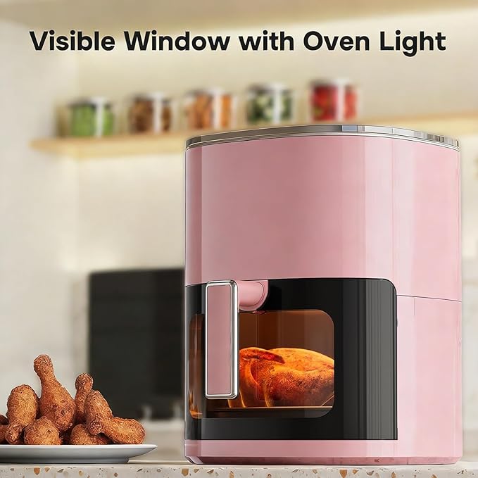 Simple Deluxe 12-in-1 Air Fryer 6.34 Qt, Digital Preset Airfryer with Visible Window, Nonstick and Dishwasher-Safe Basket, Air Fry, Roast, Bake, Dehydrate, Fries, 1700W, Pink