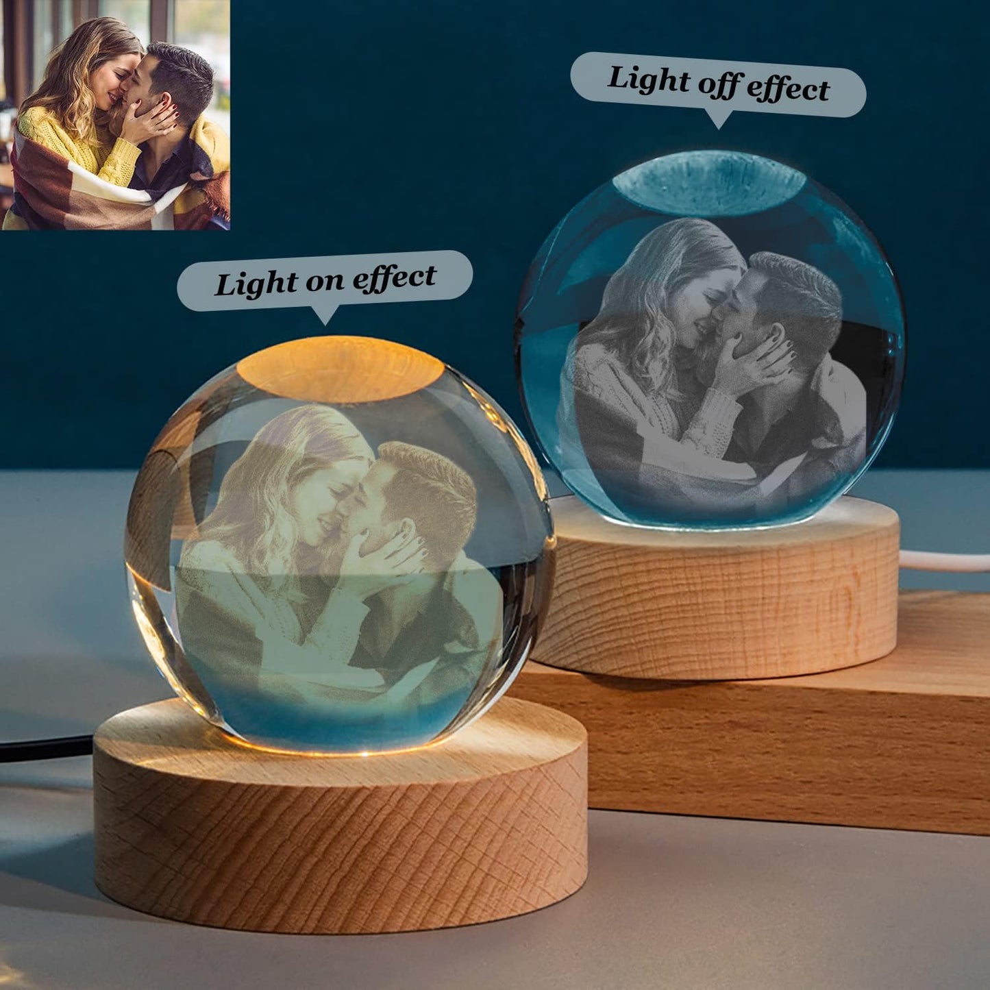 Personalized Custom Photo Engraved Inside The Crystal with Your Own Picture (Birthday, Wedding Gift, Memorial, Mother's Day, Valentine's, Christmas)