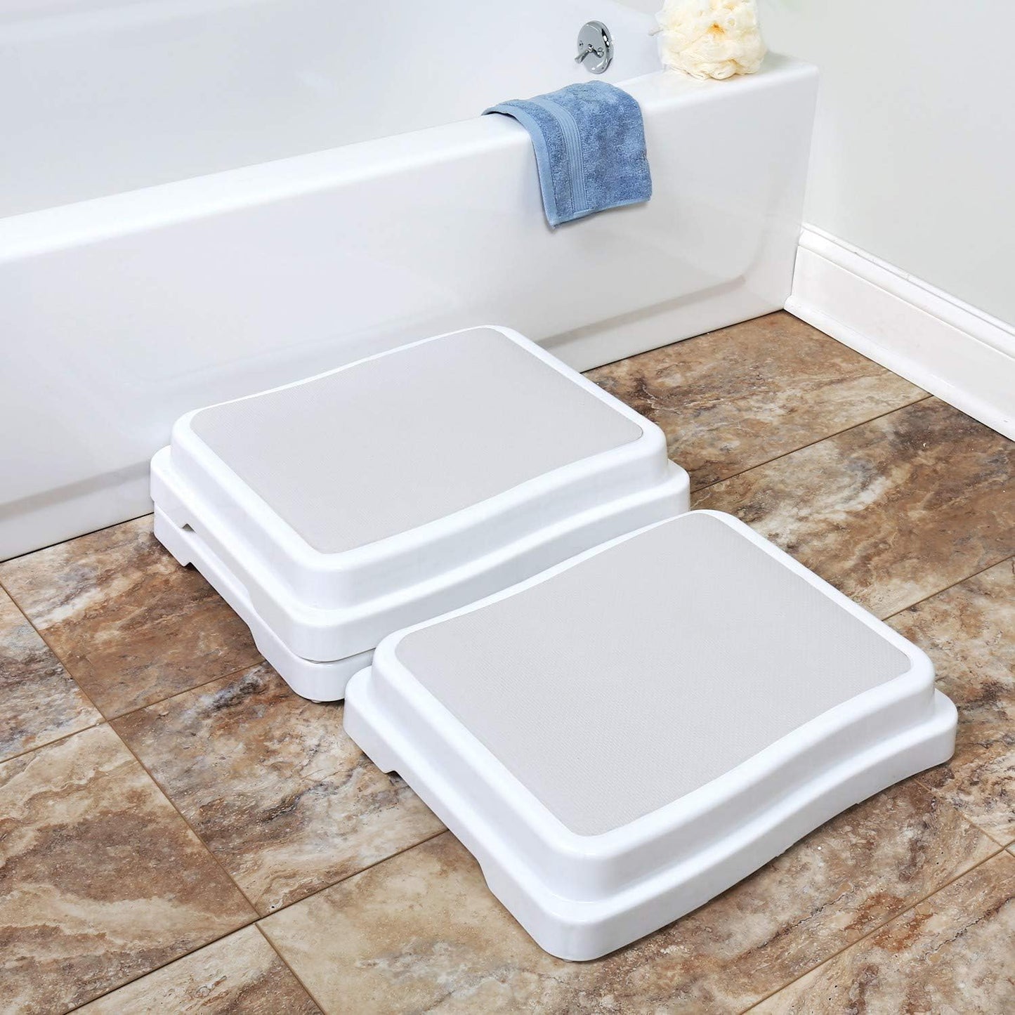 SUPPORT PLUS Stackable Bathtub Steps for Seniors Toilet Stool Bed Steps for High Beds for Adults - Set of 3 Steps
