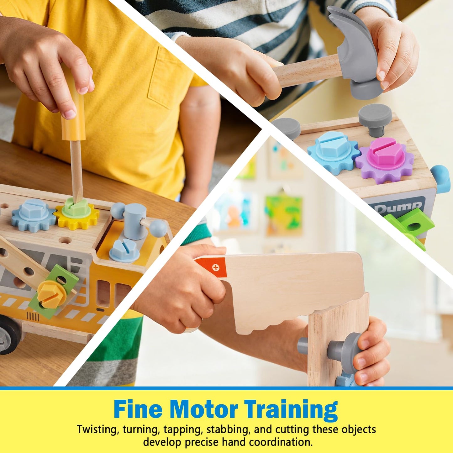 Rincalivestra Kids Tool Set - 40 Pcs Wooden Toddler Tool Bench with Drill, Montessori Construction STEM Pretend Play Toy for 3 4 5 Year Old, Tool Box Truck Birthday Gift for Boys Girls