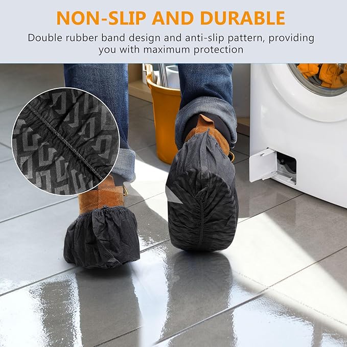 squish 200 Pack Shoe Covers Disposable Non-Slip, Black Non-Woven Fabric Boot Covers for Indoors Breathable Slip Resistant Durable Boot&Shoes Cover, Protector Covers Fits Virtually Most Shoes