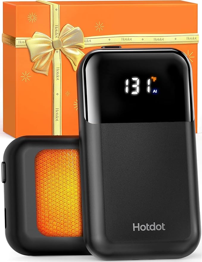 Hotdot Hand Warmers Rechargeable, Heat Levels (104–131°F), Real-Time Temp & Battery Display, Electric Hand Warmers, Fast Heating, Fits in Gloves/Pocket, Gifts for Women & Men