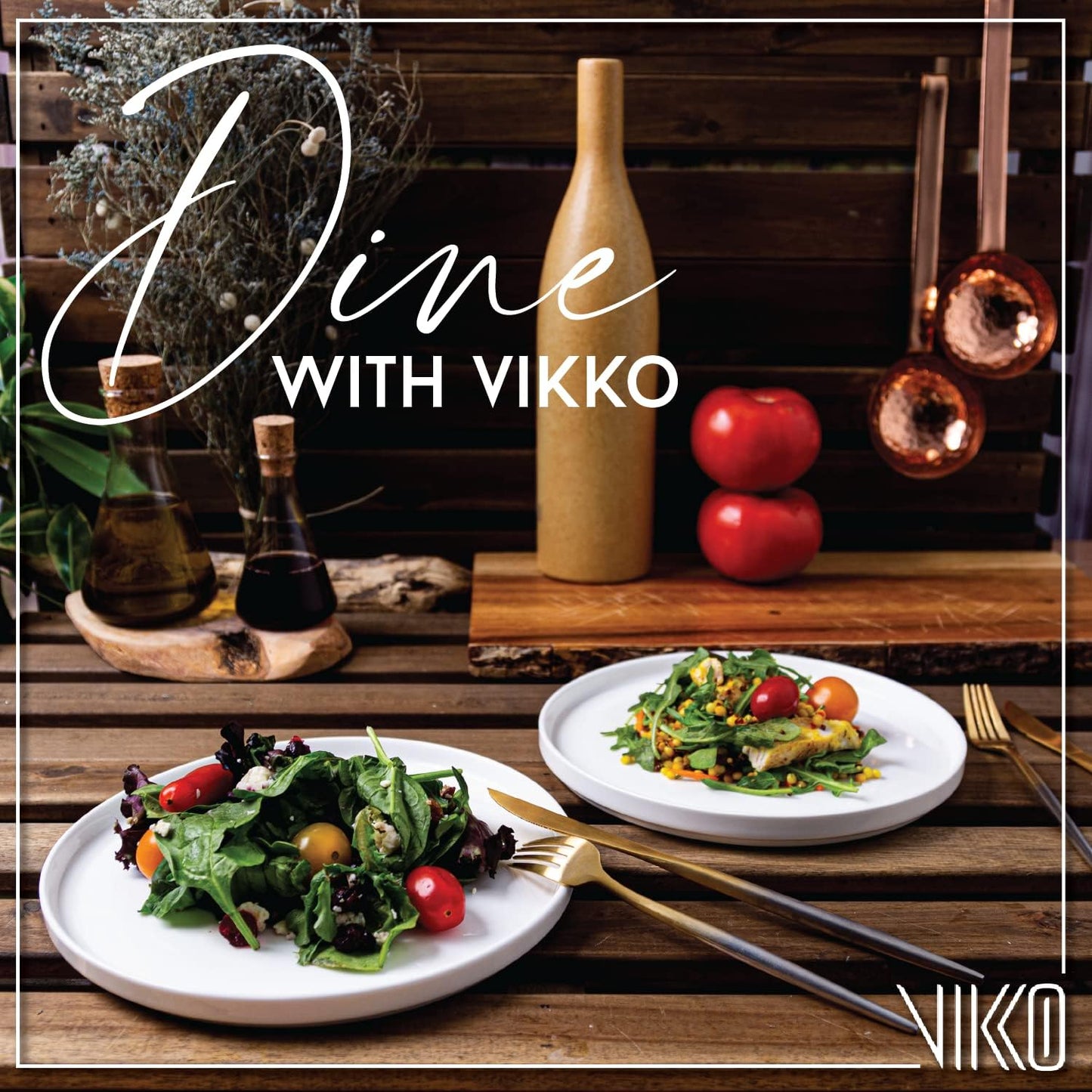 Vikko Salad Plate, Set of 4 White Plates, Dessert, Salad, Appetizer Plate, Fine Bone China, Stackable 8 Inch Dessert Plates, Dishwasher Safe