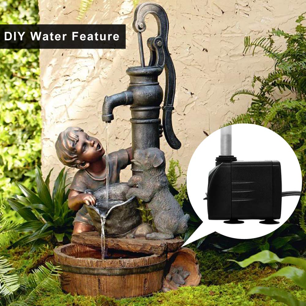 PULACO 160GPH Small Fountain Pump, Ultra Quiet Submersible Water Pump (600L/H, 10Watt) with 3.3 ft Tubing for Aquariums, Pond Fountain, Water Feature, Indoor Fountains