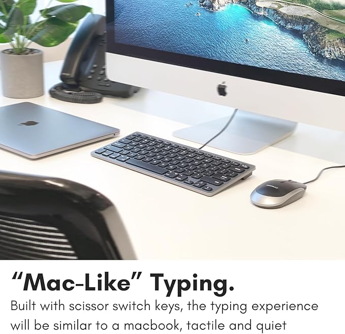 Macally Small USB C Keyboard - Plug & Play Compatible Wired Apple Keyboard for Mac mini, MacBook Pro/Air, iMac, iPad, Windows, Chromebook with USBC Port - Compact & Mini USB Type C - Space Gray