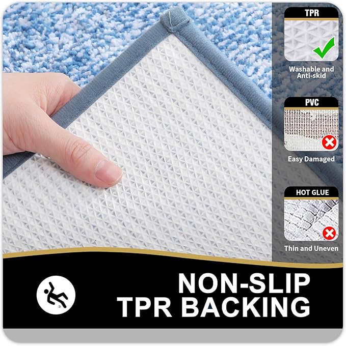 OLANLY Bathroom Rugs 70x24, Extra Soft and Absorbent Microfiber Bath Mat, Non-Slip, Machine Washable, Quick Dry Shaggy Bath Carpet, Suitable for Bathroom Floor, Tub, Shower (Long, Blue)