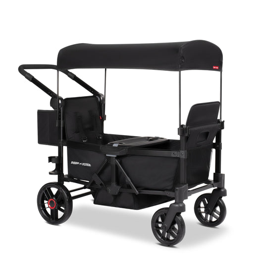 Radio Flyer Voya 2.0 2-Seat Stroller Wagon, for Kids 6+ Months, Lightweight, Compact, Foldable, UV Canopy, Included Storage, Seats Convert to Flatbed, Stroller Wagon for Kids