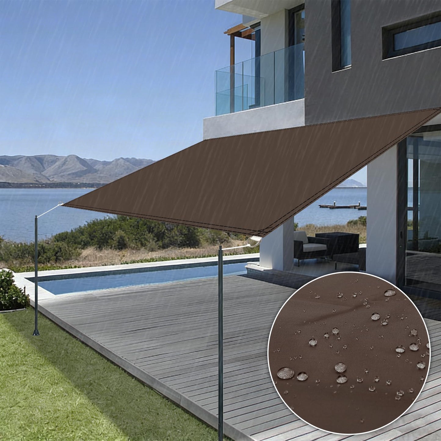 Rectangle Waterproof Sun Shade Sail Canopy Awning Shelter Fabric Screen 9'9"x13' 95% UV Blockage UV & Water Resistant for Outdoor Patio Garden Carport