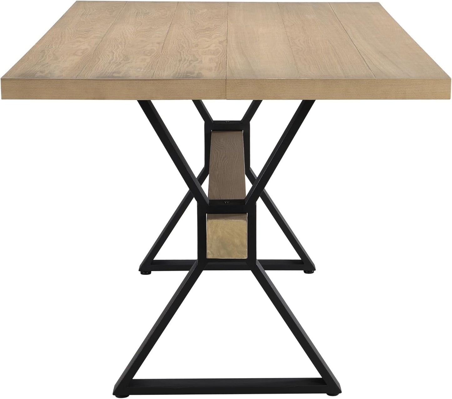 Christopher Knight Home Keyats 63 Inch Dining Table for 6 People, Modern Farmhouse Kitchen Table with X-Shaped Metal Legs, Rectangular Dinner Furniture for Dining Room, Home Office, Light Ash