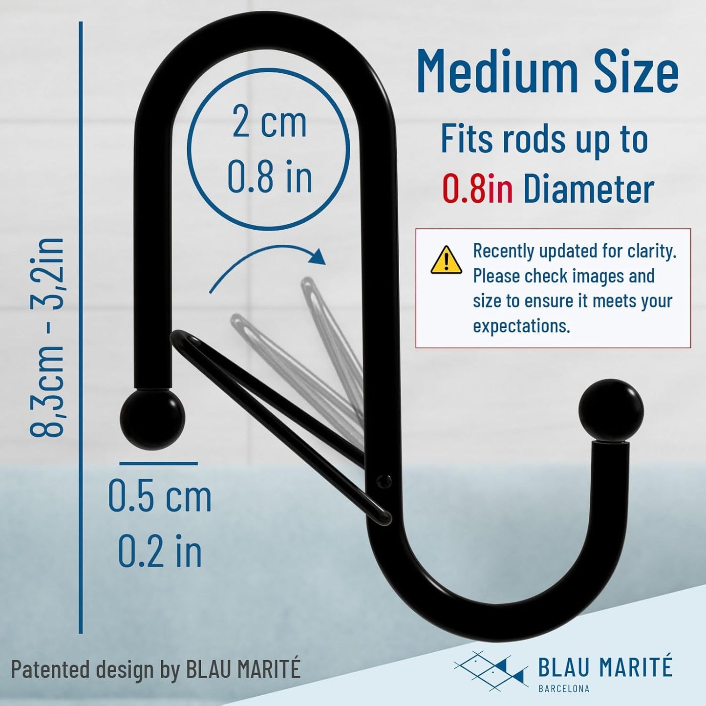 10-Pack Metal S Hooks for Hanging – Heavy-Duty S-Shaped Hook with Safety Buckle – Fits Bars up to 0.8 in – Anti-Drop S-Hooks for Kitchen, Bathroom, Closet & Pot Racks – Black (Medium)