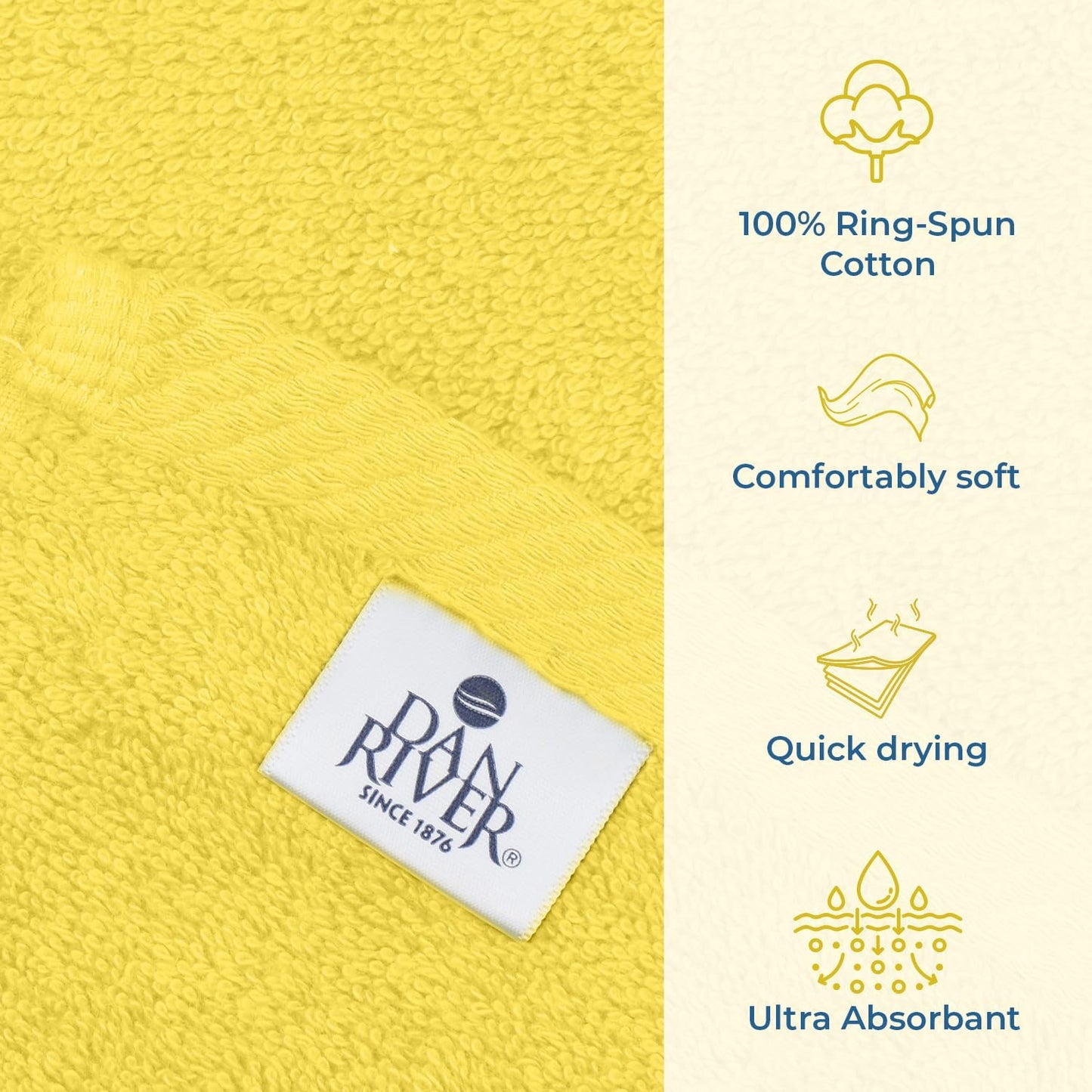 DAN RIVER Pack of 1 Bath Sheet 40x80 Inches, Large Bath Towels Oversized for Adults, Soft and Absorbent Hotel Towels - Yellow