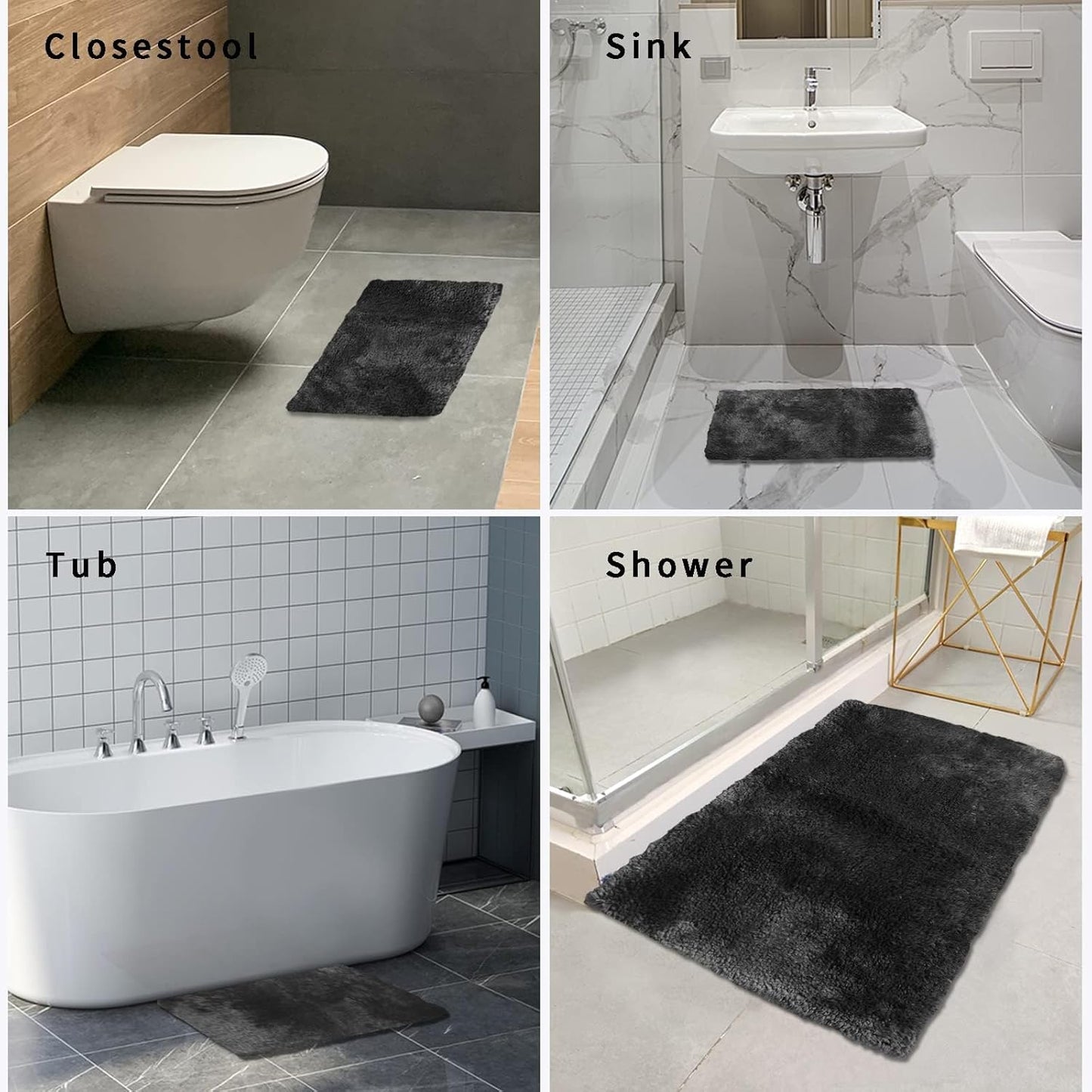 FIFU Bathroom Runner Rug 24" W x 48" L, Bath Mats for Bathroom, Bedroom & Kitchen, Non-Slip Rubber Latex Backing, Comfort & Soft Shower Bathmat & Carpet for Sink, Home & Hallways, Black