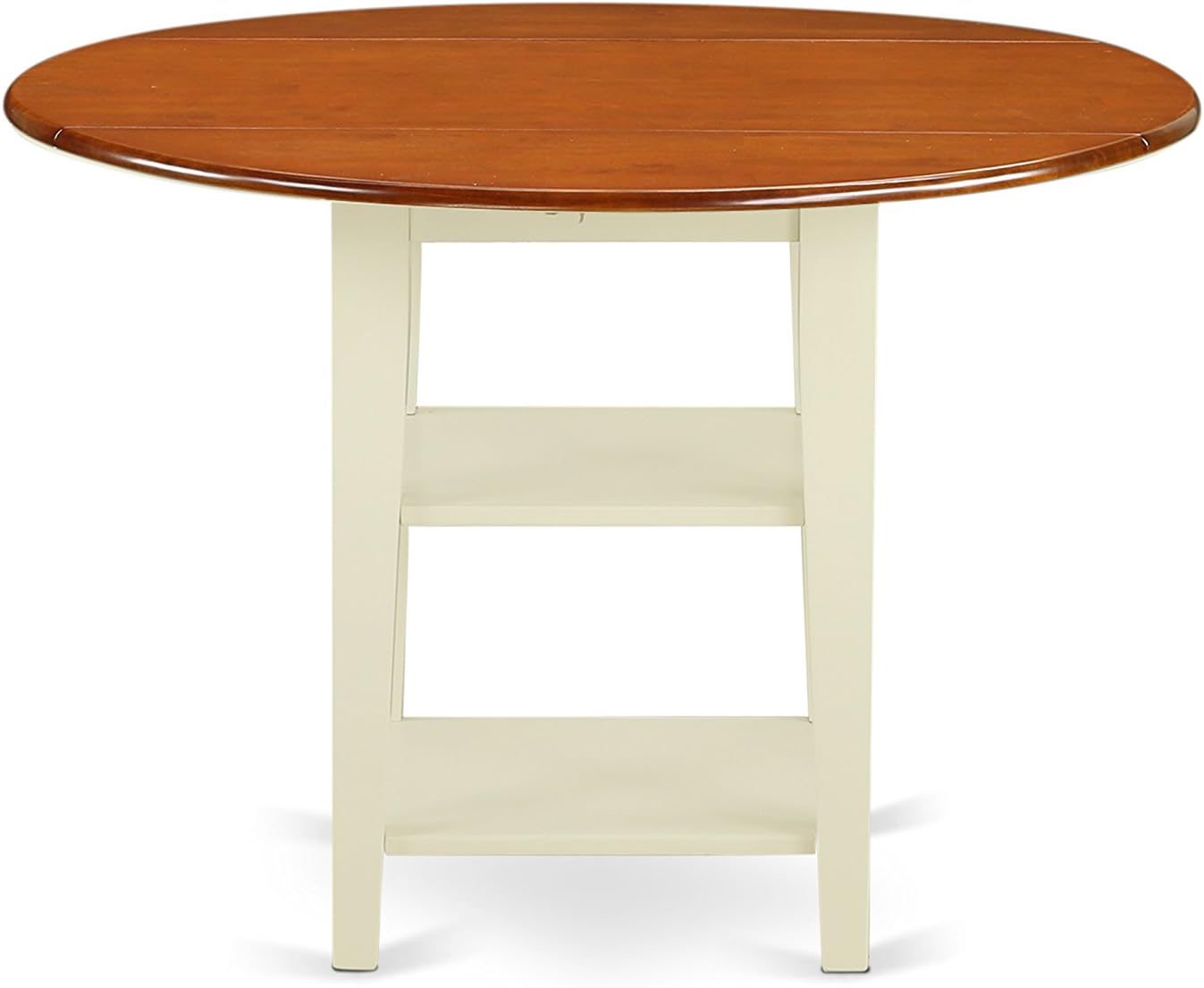 East West Furniture SUWE5-BMK-W 5 Piece Dining Table Set for 4 Includes a Round Kitchen Table with Dropleaf & Shelves and 4 Kitchen Dining Chairs, 42x42 Inch, Buttermilk & Cherry