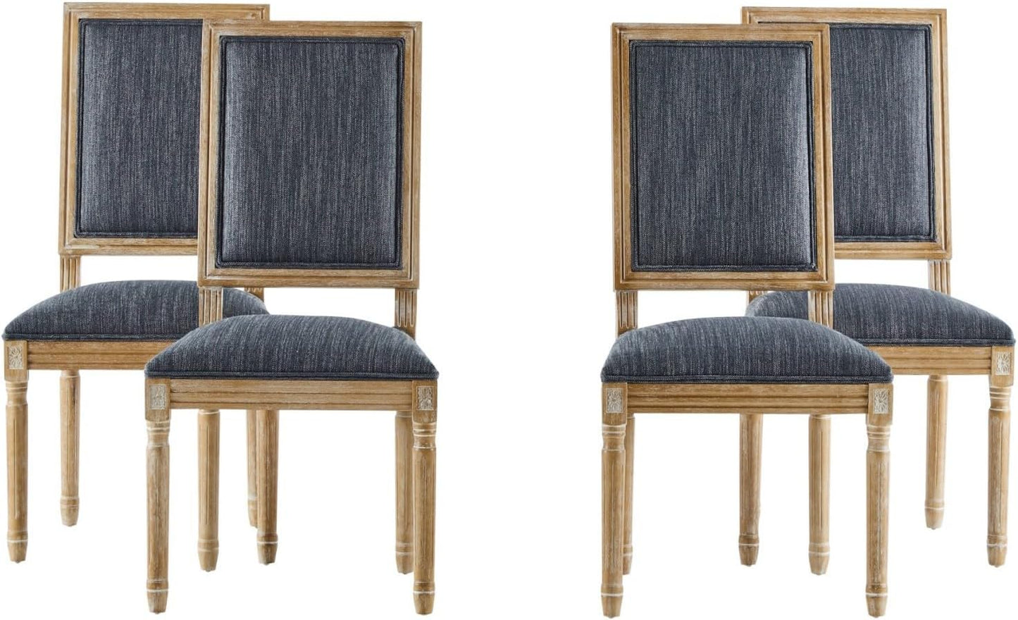 Merax Upholstered Solid Wood Dining Chairs Set of 4, French Country Style Accent Side Seating Furniture for Kitchen, Living Room, Cushioned Back, Blue Gray
