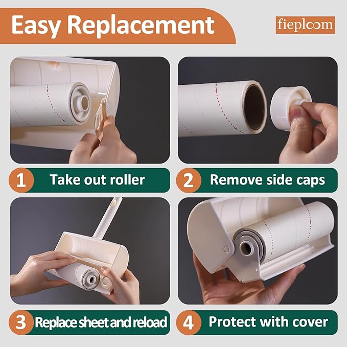 Extra Sticky Lint Roller Refills with Easy-Peel Visible Tear Lines, 6.3 Inch Wide for Pet Hair Removal on Furniture Carpet Floors Clothes, 3 Rolls (180 Sheets Total, 60/Roll)