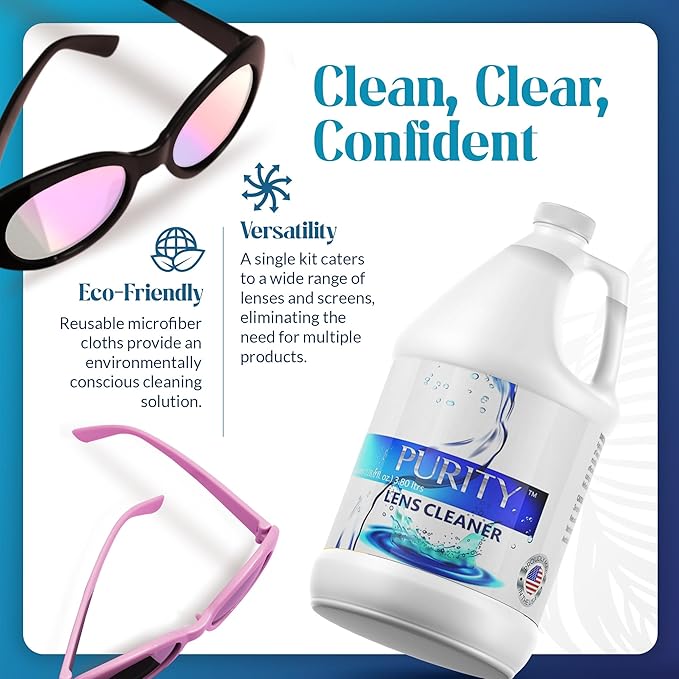Purity Eye Glasses Lens Cleaner - Refill Eyeglass Lens Cleaning Bottle - Safe for All Lenses (AR Coated Included), Eyeglasses and Screens - Made in USA - Clear, 1gal