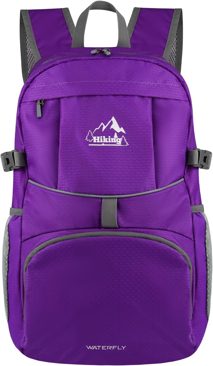 WATERFLY Hiking Foldable Daypack Backpack: 25L Ultra Lightweight Packable Waterproof Outdoor Travel Day Pack for Woman Man