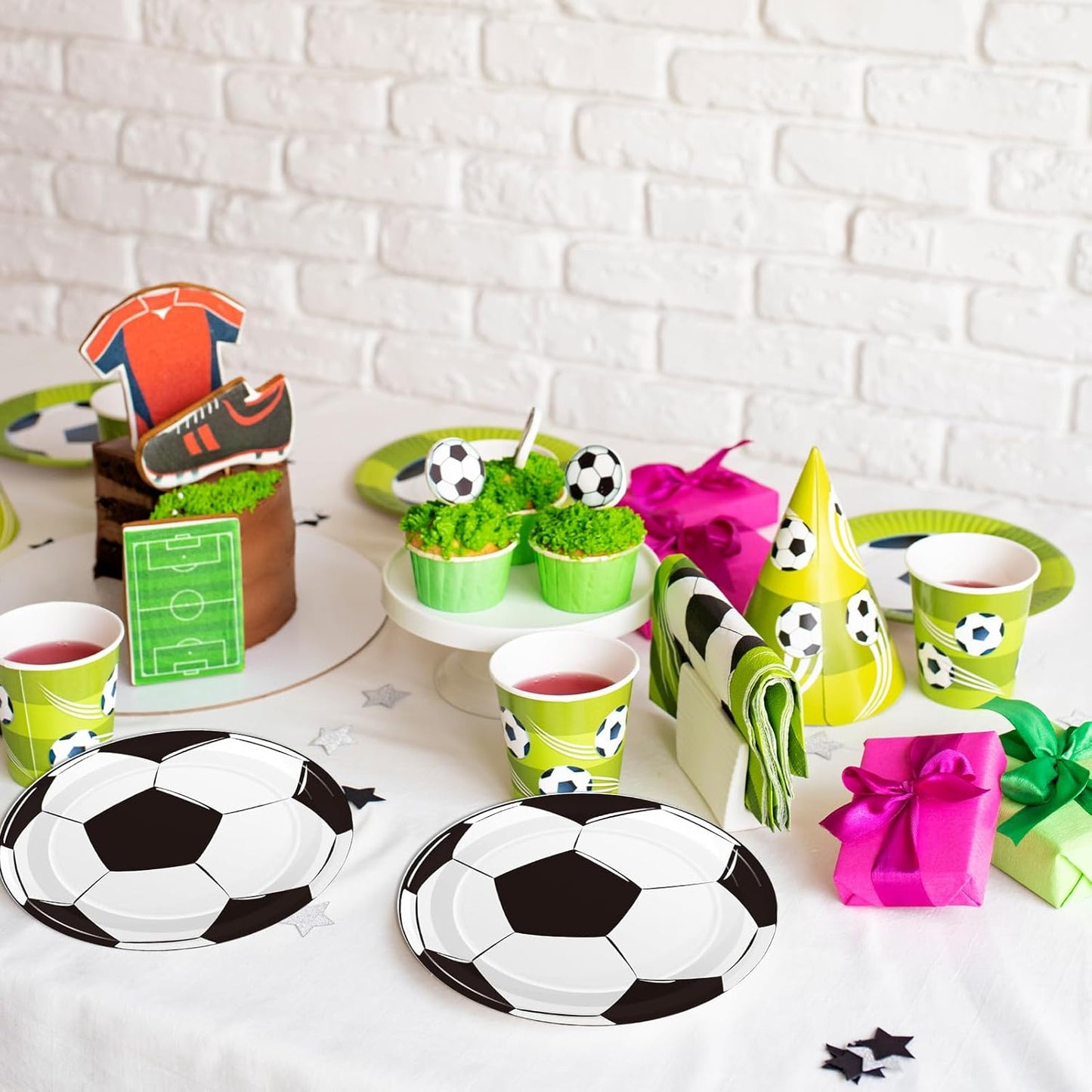 60Pcs Soccer Paper Plates - 7Inch Soccer Theme Party Round Dessert Plates,Kids Themed Birthday Supplies Set,Sports Theme Decorations for Sports Fan Birthday Event Party Supplies