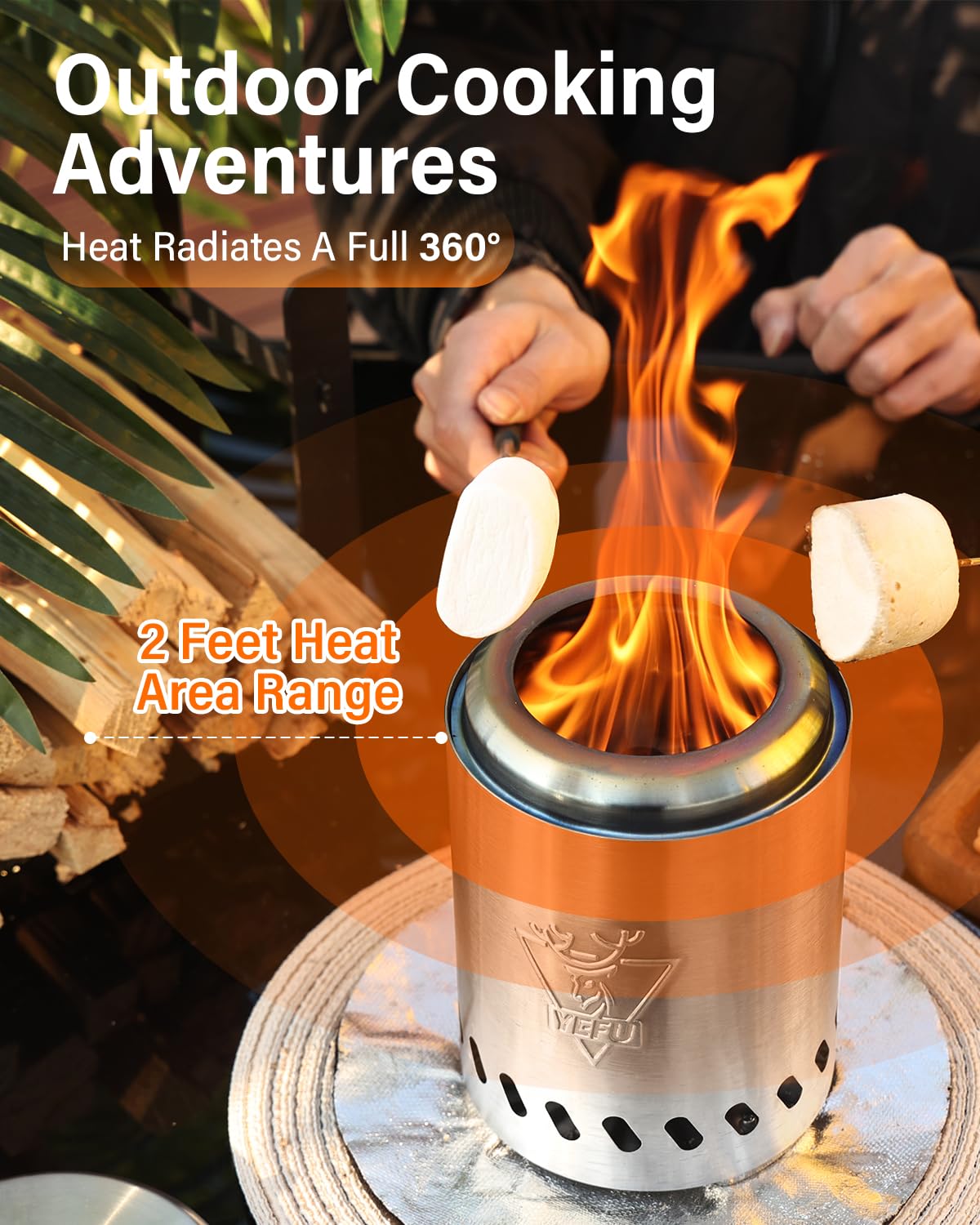 YEFU Tabletop Fire Pit 7.5 x 5.5 in, Low Smoke Camping Stove for Outdoor & Patio, Fueled by Pellets or Wood, Safe Burning Table Top Firepit, with Travel Bag & 2 Mini Sticks & Fireproof Mat, Silver