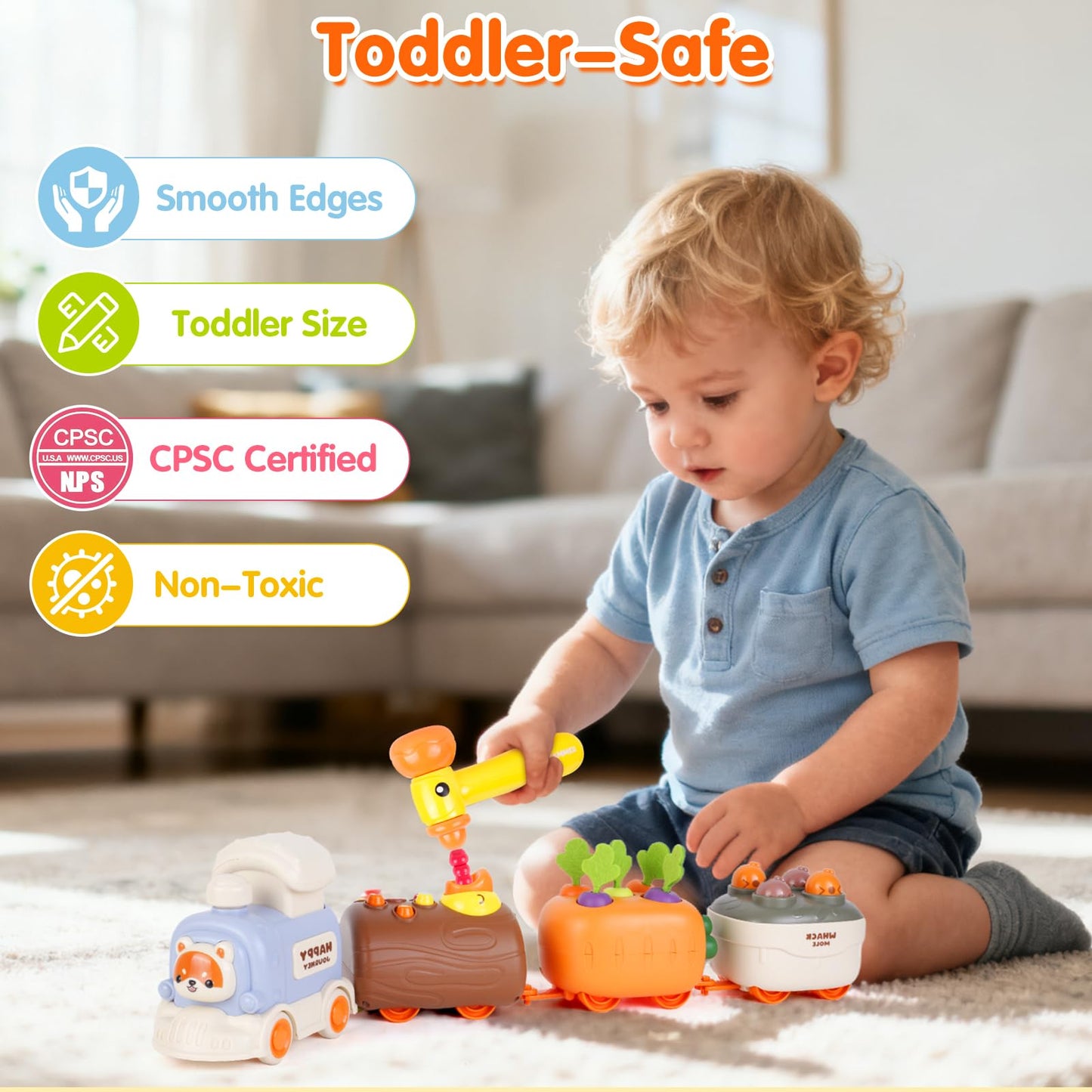 Sizobi Press to Go Train Toys for Toddlers 2-4, Learning Sorting Montessori Toys for Kids 3+, Fine Motor Skills Educational Train Set, Preschool Learning Activities Birthday Boys Girls