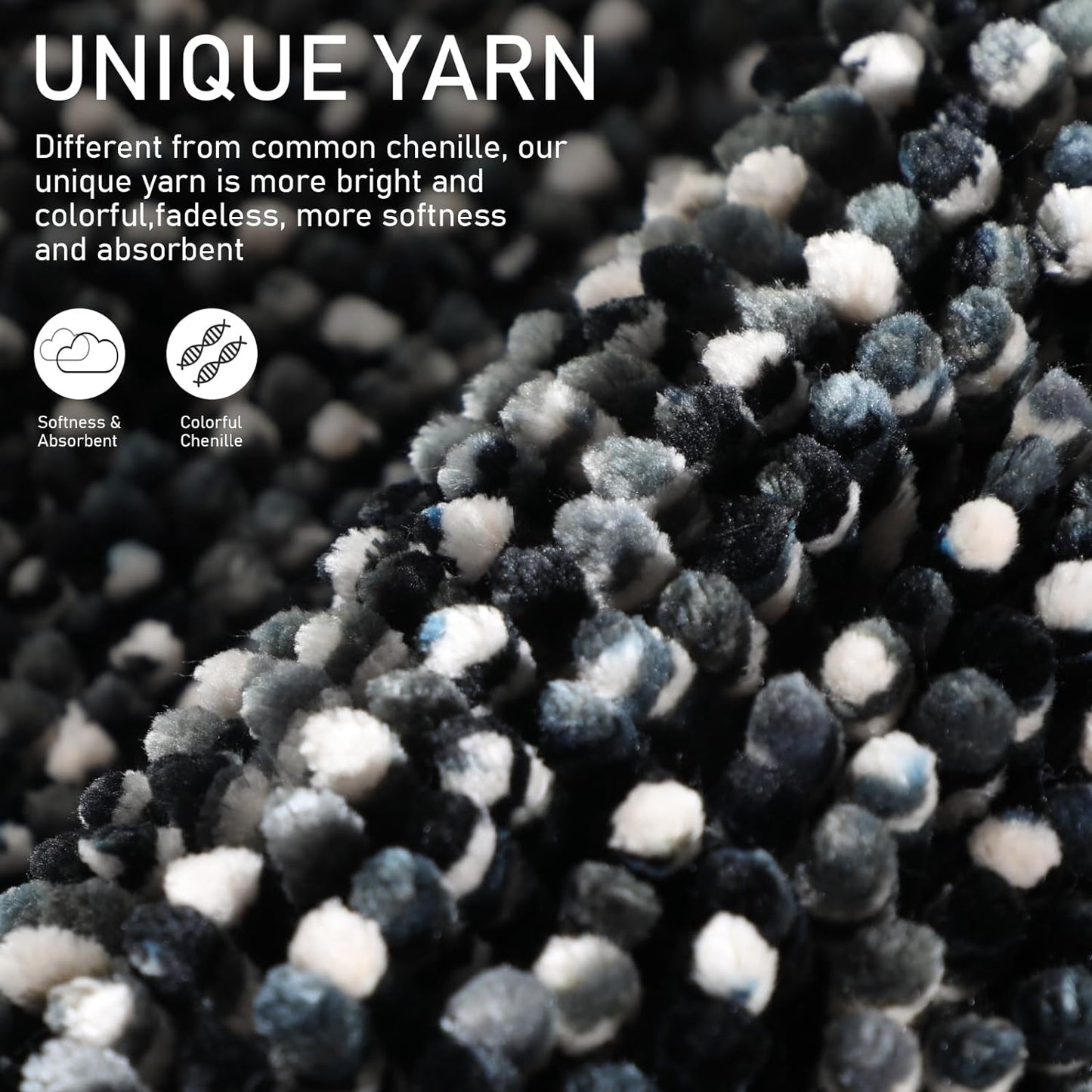 Yimobra Luxury Bathroom Rugs, 47x24, Extra Soft Chenille Mats for Bathroom Non Slip, Fluffy Long Matts for Tub, Plush Shaggy Carpet Runner, Water Absorbent, Machine Washable, Black & Dark Grey