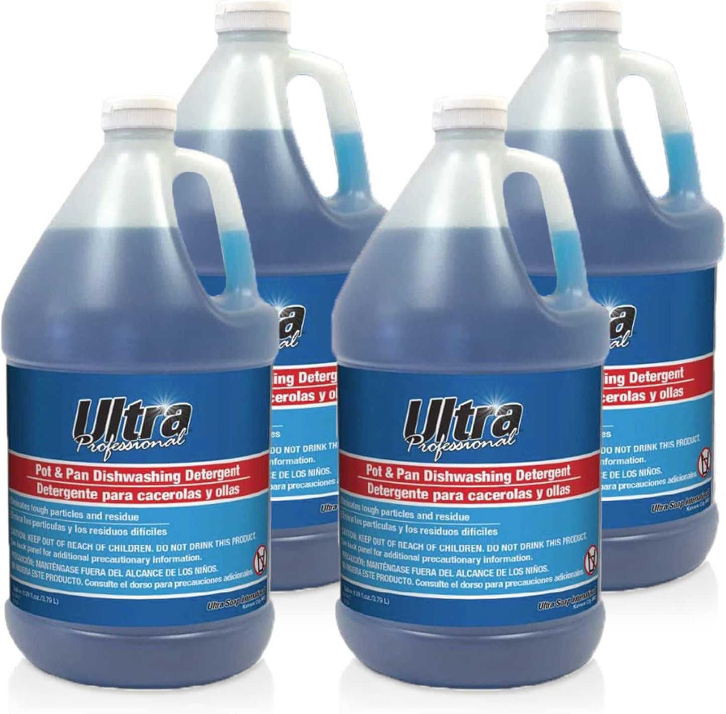 Ultra Professional ™ 4 Pack 1 Gallon Pots & Pan Dishwashing Detergent Dish Cleaning Liquid, Platinum, Blue- Powerful Grease Remover