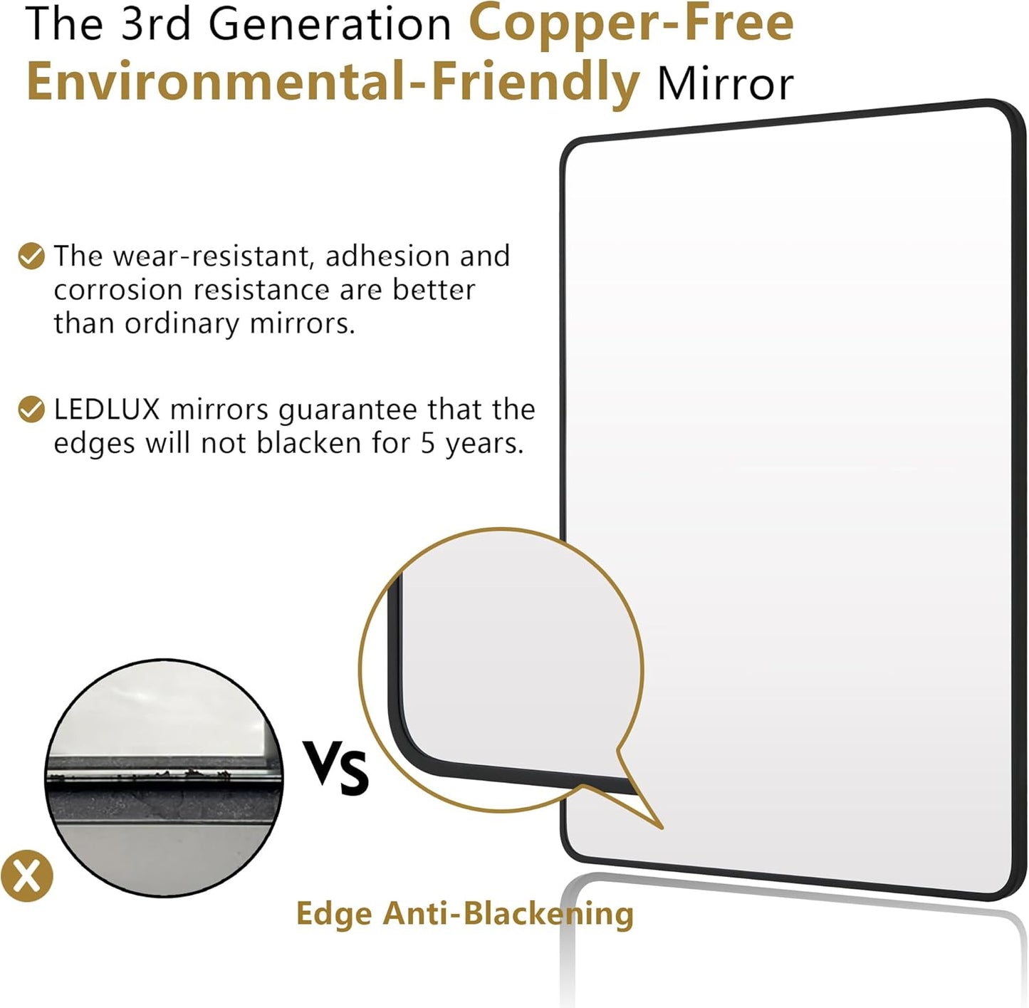 24"x32" Bathroom Wall Mirror with Matte Black Metal Frame & HD Glass, Copper-Free Mirrors Modern Rectangle Round Corner Framed Vanity Mirror - Horizontal or Vertical Installation