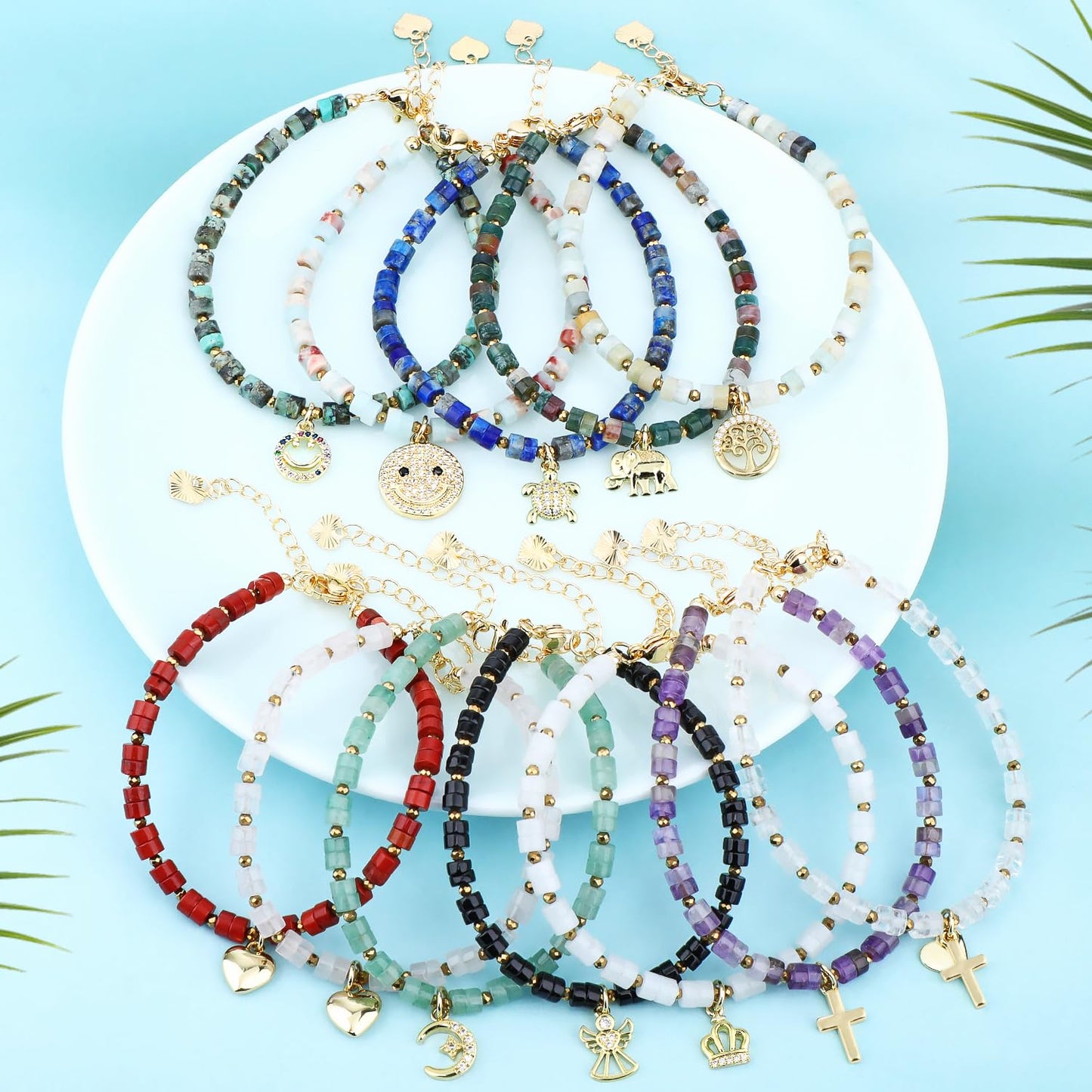 Natural Gemstone Healing Crystal Amethyst Dainty Charms Cross Bracelet Adjustable Chain Extender Minimalist Jewelry