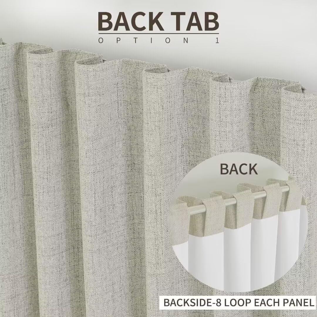 Joydeco Natural Linen Curtains 90 inch Length 2 Panels Set Burg 100% Blackout Patio Door Curtain Room Darkening Sliding Door Curtains Thermal Insulated Back tab Rod Pocket(105x90 inch, Light Beige)